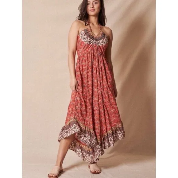 Y Sivana Maylene Boho Ruffle Paisley Halter Hippie Flare Leg Jumpsuit Romper - Picture 1 of 12